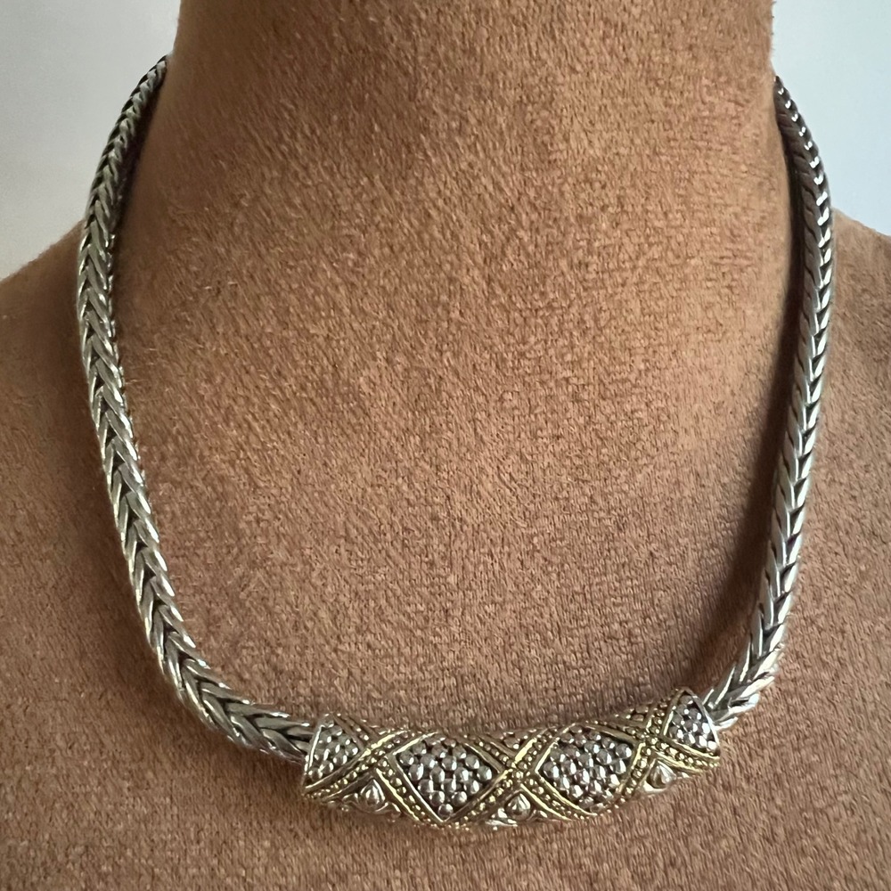 Two Tone Wheat Chain Magnetic Closure Necklace 18 Inch Eclectic